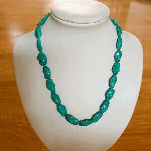 Vintage Faux Turquoise Chunky Nugget Statement Necklace – 19”